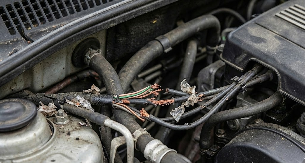 Rodent damage to car wiring - chewed wires in engine bay